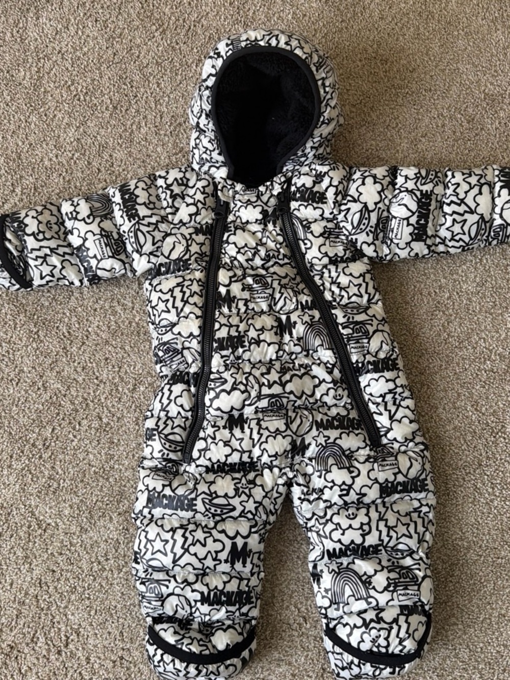 Mackage Black and White Printed Kids Snowsuit